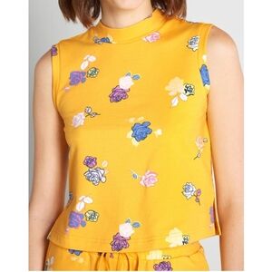 Modcloth Lounging Amongst the Roses Sleeveless Top Size Medium Yellow Floral